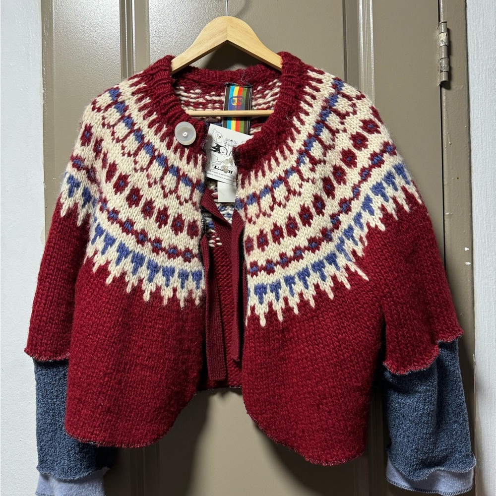 Red and Blue Patterned Women's Sweater